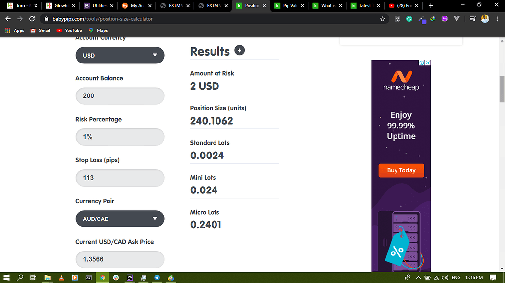 Using appropriate position sizing when trading nano lots Risk